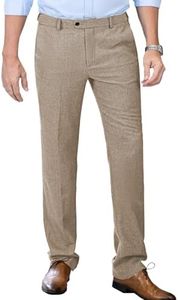 Men's Tweed Pants Herringbone Thick Wool Pleated Front Dress Suit Vintage Trousers (Champagne, 38W x 32L)