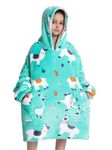 Summshall Kids Blanket Hoodie Oversized with Big Front Pockets, Flannel and Cotton Wool Warm Cozy Hug Boy Girl, Fuzzy Fleece Wearable Sweatshirt Blankets 7-12Years Alpaca