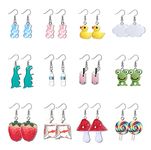 Finrezio 12 Pairs Stainless Steel Ear Hook Resin Drop Earrings Gummy Bear Earrings for Women Girls Jewelry Eardrop Cute Earrings Novelty Earrings Set