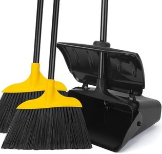 Indoor/Outdoor Heavy Duty Broom and Dustpan Set,Upright Plastic Commercial Dust Pan with 2 Brooms Perfect for Sweeping Courtyard Garage Lobby Kitchen Office Mall Market Shop Floor