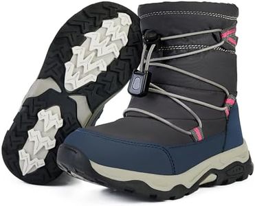PolarPals Boys Girls Snow Boots Waterproof Slip Resistant Outdoor Winter Shoes for Toddler Little Kids (Grey/Dark Blue,12)