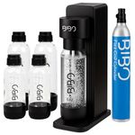 BIBO Sparkling Water Maker Bundle | Includes 60L Carbonated Gas Cylinder + 4 BPA-Free Reusable Bottles + Fizzy Soda Water Maker Machine | Quick Screw In CO2 System, Black