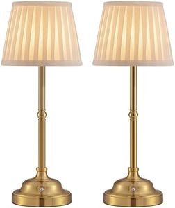 KDG Cordless LED Table Lamp Set of 2, Portables Fabric Shade Desk Lamps, 5000mAh Rechargeable Battery Powered Lighting, Dimmable Light for Dining Room, Bedroom, Bedside, Night Light, Balcony (Bronze)