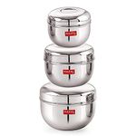 HAZEL Stainless Steel Kitchen Storage Container Set Apple Shape Steel Container Set With Glossy Finish Set Of 3 With Capacity Of 650 Ml, 900Ml And 1300Ml, Silver