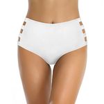 SHEKINI Women's Bikini Bottom High Waisted Swimsuit Plus Size Strappy Swim Bottoms S-XXXXL (Medium/(US 8-10), Strapped Sides-White)