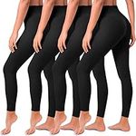 Hi Clasmix 4 Pack Leggings for Women-High Waist Tummy Control Yoga Pants Non See-Through Workout Running Tights(4 Pack Black,S-M)