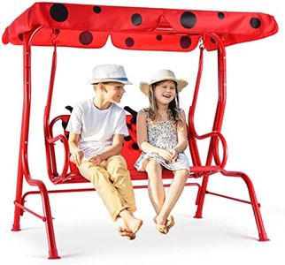 Costzon Patio Swing,All-Weather Porch Swing w/Safety Belt, 2 Seats Outdoor Lounge Chair Hammock w/Removable Canopy, Outdoor Swing Bench for Backyard Lawn Garden (Ladybug Pattern,Red)