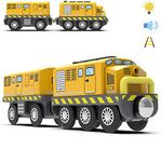 TOPLIVING Battery Operated Train Set for Wooden Railway Rails, Powerful Locomotive Train (Magnetic Connection) with Headlights and Sound for Recommended Age 3+, Yellow