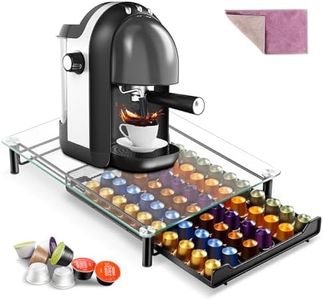 HEVOL Porte Capsules pour Nespresso, Capacité 60pcs Rangement Capsule en Verre Transparent, Tiroir Capsules pour Nespresso pour Organisateur Capsule de Café, Livré avec Un Chiffon de Nettoyage