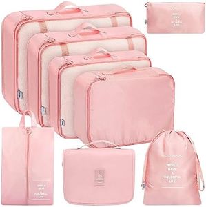 MURISE Organizador Maleta de 8 Piezas, Bolsas de Ropa, Organizador de Maletas Para Vacaciones y viajes, Packing Cube Set, Organizadores de Viaje, Sistema de Organización para Maletas - Rosa
