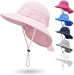 YAMEE Toddler Sun Hat Kids Beach Hat with Neck Flap UV Sun Protection Bucket Hat UPF 50+ Wide Brim Safari Fishing Hat for Baby, Toddler, Kid, Pink, 2-8 Years