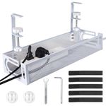 Under Desk Cable Management Tray, No Drill Steel Desk Organizer with Clamp Mount, No Damage to Desk Cable Management Box, Wire Management and Cord Organizer for Home, Office, Standing Desk Storage