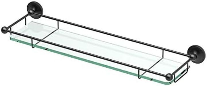 Gatco 1465MX Premier Tempered Glass Shelf, Matte Black/Wall Mounted 22" X 6" Floating Rectangle Glass Shelf with Railing for Bathroom Storage