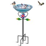 MeyRolizn Metal Bird Bath for Outside, Freestanding Birdbath with 5 Prongs Base Stake,Vintage Birdfeeder Bowl for Outdoors Garden Yard Patio Decor (Blue)