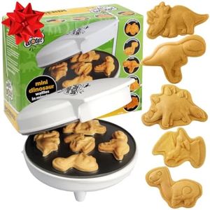 Dinosaur Mini Waffle Maker- 5 Different 3D Shaped Dinos in Minutes- Special Breakfast for Kids, Adults w Cool Novelty Pancakes, Electric NonStick Waffler Iron, Valentines Gift for Him or Dessert Treat
