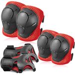 BOSONER Kids Knee and Elbow Pads, 6 In 1 Kids Knee Pads Set Protective Gear Set Age 3-9 Knee Pads and Elbow Pads for Children with Wrist Guards for Inline Skating, Bicycle, Skateboad, Scooter