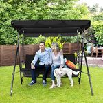 3-Seat Patio Swing Chair,Outdoor Porch Swing with Adjustable Canopy and Durable Steel Frame for Patio, Garden, Poolside, Black