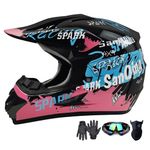 Motocross Helmet,Adult &Youth Trend Sci-fi Lines Full Face Protective Helmet,ATV Motorcycle Helmet ,Dirt Bike Downhill Off-Road Mountain Bike Helmet,DOT Certified,4-Piece Set (Pink, X-Large)