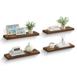 VASAGLE Wall Shelves Set of 4, Floating Shelves, Wall Mounted, 20 x 60 x 3.8 cm, for Picture Frames, Wall Decor, Living Room, Study, Kitchen, Rustic Brown LWS075B01