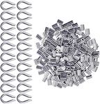 Aluminum Sleeves Clips 200 Pcs for Wire Rope 2mm Diameter Cable Thimbles Rigging Aluminium Double Ferrules Cable Crimps + 20 pcs M2 304 Stainless Steel Thimble(Silver Tone)