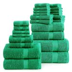 100% Cotton Bath Towel Sets for Bathroom 24 Piece - Travel Towel, 8 Face Wash Clothes, 4 Fingertip Towels for Bathroom, 4 Oversized Bath Towels, 6 Bath Hand Towels, 2 Bath Sheets - Emerald