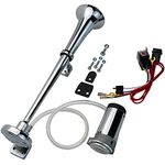 Loud Train Horn Kit for Truck,Super Loud 150DB 12V Car Horn,18 Inches Chrome Zinc Single Trumpet Air Horn with Compressor for Car Truck Train Boat (silver single tube horn with wire, 12v)