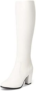 DREAM PAIRS Women's Chunky Heel Knee High and Up Boots,Size 5.5,White/PU,MIDLEG