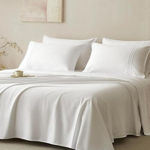 JELLYMONI King Sheet Sets White - 400 Thread Count 100% Cotton Sheets, 4 Pieces Silkly Sateen Cotton Sheet Set, Wrinkle Free Hotel Luxury Bedding