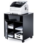 FITUEYES Printer Stand with Storage On Wheels Mobile Wood Work Cart Black PS406001WB
