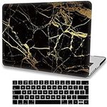 AMCJJ Compatible with MacBook Pro 13 Inch Case 2015 2014 2013 end 2012 Release A1502 A1425 with Retina, Plastic Hard Shell Case + Keyboard Cover -Black Gold Marble