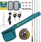 SF Fishing Rod Combo Starter Kit 4 Piece 5WT 9FT Emerald Green 24T Carbon Fiber Trout Fly Rod with Reel, Rod Case, Fly Box with Flies, Tapered Leader, Knot Tying Tools