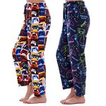 Mens Pack of 2 Gamer Lounge Pants | Gaming Levels Neon Controller Designs | Soft Fleece Sleep/Lounge Wear | Gamer Gift Idea - Mens Sizes S - 2XL (L)