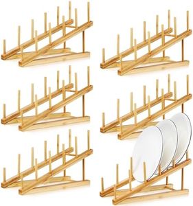 Suclain 6 Pcs Wooden Dish Rack Bamboo Drying Rack Stand Kitchen Plate Organizer Plate Holder for Cabinet Cutting Board Display Stand for Dish Plate Bowl Water Bottles Cup Pot Lid Cutting Board