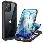 Miracase Compatible with iPhone 12/12 Pro Case 6.1 inch, [Built-in Glass Screen Protector] Full Body Rubber Bumper Case Cover (Black)