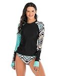 FEOYA Women Long Sleeve Swimsuit UV Sun Protection Rash Guard Two Piece Surfing Swim Bathing Suit