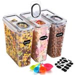 YASHE 3PCS Plastic Food Storage Containers (3.7L), Airtight Cereal Storage Containers, BPA-Free Kitchen Food Containers with Lids, Cereal Dispenser with 16 Labels