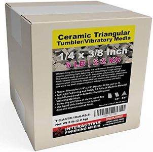 5 lbs Ceramic Triangular 1/4 x 3/8 for Deburring and Edge-Rounding Media for Steel, Stainless Steel, and Hard Metals - Liquid Finishing Compound and Clean, Dry and Store Bag Included