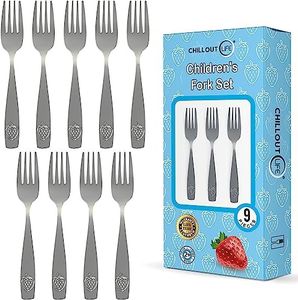 9 Piece Stainless Steel Kids Forks - Child and Toddler Safe Flatware - Kids Utensil Set - Metal Kids Cutlery Set - Includes a Total of 9 Small Kids Forks