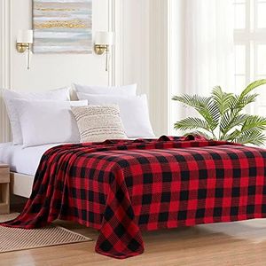 Sweet Home Collection 100% Fine Cotton Blanket Luxurious Weave Stylish Design Soft and Comfortable All Season Warmth, Full/Queen, Buffalo Plaid Burgundy Black (Pack of 1)