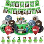 Minecraft Balloons Birthday Decorations Minecraft Cake Topper Happy Birthday Banner Gaming Party Decorations for Boys Girls Cupcake Toppers Gaming Balloons Foil Cartoon Birthday Theme Party Supplies