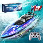 RC Boat with Dazzling LED Lights & Flag,2.4Ghz Remote Control Racing Boats for Kids 8-12,Toy Water Boat for Pools and Lakes with Waterproof,Rechargeable Battery, for Boys Girls Blue