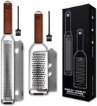 REDSALT® Premium Zester & Coarse Grater Set | INOX 18/10 Stainless Steel Blade & Wooden Handle | Kitchen Rasp for Lemons, Ginger, Carrots, Garlic, Parmesan Cheese | Professional Slicer