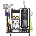 Lifewit Golf Bag Organizer, 1Golf Bag Stand, Golf Club Holder with Wheels, 4 Removable Hooks, Shoe racks for Golf Equipment Accessories, Golf Organizers and Storage for Garage, Basement, Shed