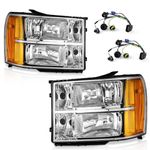 WEELMOTO for 2007-2013 Sierra Headlights for 07-13 GMC Sierra 1500/07-14 Sierra 2500 HD 3500 HD Headlamp Chrome Housing Amber Reflector Left+Right wiring harness included