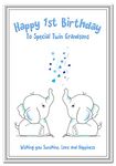 Birthday Cards for Twin Grandsons – First 1st Birthday - Baby Boys – Twin Brothers - 1 year old - Age One - Keepsake Greeting - Happy Wishes - Blank inside to write your own message