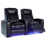 Octane Seating Azure LHR Home Theater Seats - Black Top Grain Leather - Power Recline - Motorized Lumbar & Headrest - Lighted Cup Holders - Straight Row 2