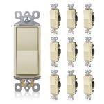 TOPELER 10 Pack 3-Way Decorator Light Switch, Single Pole or Three Way Paddle Rocker Light Switch, 15A 120/277V Electrical Wall Switches, Self-Grounding, Residential Grade, ETL Listed, Ivory