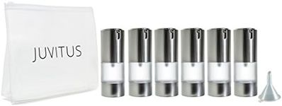 Airless Frosted Silver Pump Bottle Refillable Travel Container - 0.5 fl oz (6 Pack) + Travel Bag and Funnel