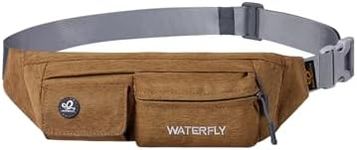 WATERFLY Fanny Pack for Women Men Water Resistant Small Waist Pouch Slim Belt Bag with 4 Pockets for Running Travelling Hiking Walking Lightweight Crossbody Chest Bag Fit All Phones