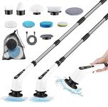 Electric Portable Spin Scrubber for Kitchen Shower，Cordless Adjustable Cleaning Brush with 9 Replaceable Brush Heads and Organizer Bag，Tub and Floor Tile Power Scrubber with 54 Inch Adjustable Handle